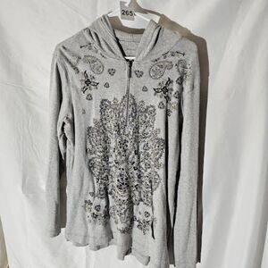 #0265 Style & Co Gray Paisley Floral 1/2 Zip Hoodie Sweatshirt Top Size XL